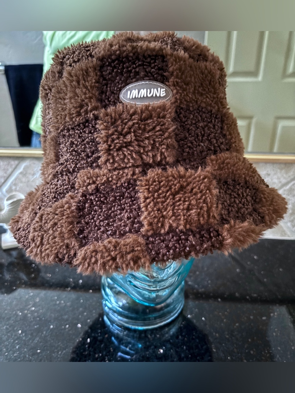 Immune Fuzzy Checkered Bucket Hat - Fully lined - Brown